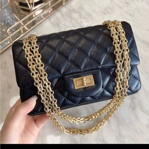 Classic Flap Bag Genuine Leather Shoulder Bag, Minimalist Quilted Evening Bag